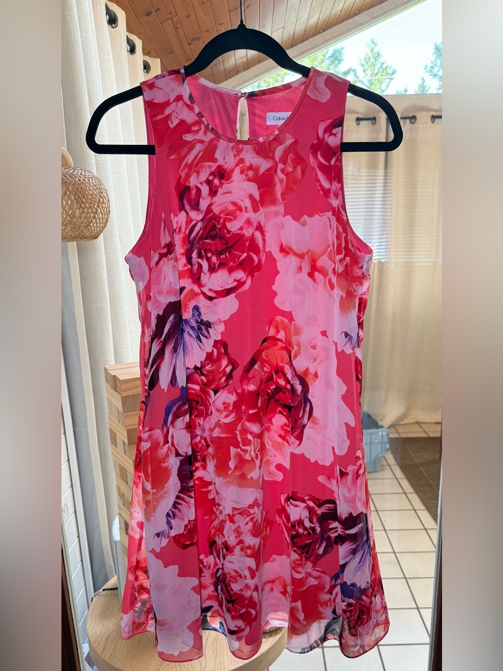 Calvin Klein Pink Floral A-Line Sleeveless Dress - Size 8